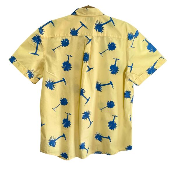 Arizona Yellow Blue Palm Tree Print Button Up Shirt Short Sleeves Mens Large - Picture 2 of 8